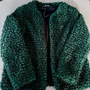 Zara Women's Deep Green Teddy Jacket
